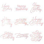 18Pcs 9 Styles Birthday Cake Toppers, Acrylic Mirror Cake Insert Card, Cake Decor Supplies, Word Happy Birthday, Hot Pink, 37~95x83~118x1mm, 2pcs/style(AJEW-SP0001-83B)