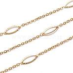 Ion Plating(IP) 304 Stainless Steel Horse Eye Link Cable Chains, Soldered, Textured, with Spool, Golden, Link: 2.5x2x0.5mm, Horse Eye: 15x6x0.5mm, about 16.4 Feet(5m)/roll(STAS-P254-08G)