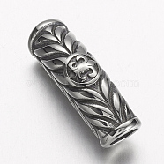304 Stainless Steel Beads, Tube with Fleur De Lis, Antique Silver, 28.5~31x10~11x9mm, Hole: 6mm(STAS-E133-060AS)