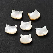 Natural White Shell Beads, Cat, White, 8.5x10.5x4mm, Hole: 1mm(SHEL-G014-10A-01)