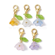 5Pcs Flower & Leaf Acrylic Pendant Decorations, with Alloy Lobster Claw Clasps, Golden, 25mm(HJEW-JM01365-02)