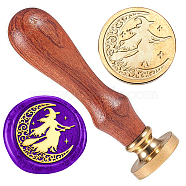 Halloween Golden Tone Brass Wax Seal Stamp Head with Wooden Handle, for Envelopes Invitations, Gift Card, Witch, 83x22mm, Stamps: 25x14.5mm(AJEW-WH0208-824)