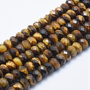 Natural Tiger Eye Beads Strands, Rondelle, Faceted, 10x6~6.5mm, Hole: 1mm, about 66pcs/strand, 16.14 inch(41cm)(G-E444-21-10mm)