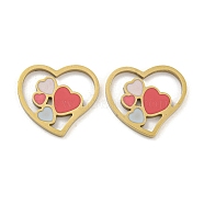 316 Surgical Stainless Steel Enamel Pendants, Heart Charm, Golden, Light Coral, 14.5x16x1.5mm(STAS-M073-11G)