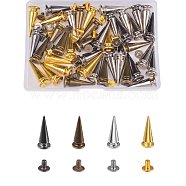 40Ssets 4 Colors Alloy Spikes Screwback Studs, with Screw, for DIY Craft Cool Rivets Punk, Cadmium Free & Lead Free, Cone, Mixed Color, 27x10mm, 10sets/color(PALLOY-SZ0001-24)