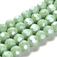Electroplate Opaque Glass Beads Strands, Faceted(32 Facets), Pearl Luster Plated, Round, Medium Sea Green, 10mm, Hole: 1.2mm, about 65~69pcs/strand, 23.03~24.49 inch(58.5~62.2cm)(EGLA-A035-P10mm-A14)