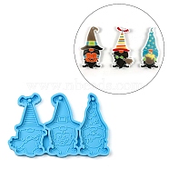 Halloween Gnome/Dwarf DIY Pendant Statue Silicone Molds, Portrait Sculpture Resin Casting Molds, for UV Resin, Epoxy Resin Jewelry Making, Deep Sky Blue, 74.5x115x6.5mm, Hole: 3mm, Inner Diameter: 74.5x32~42mm(X-DIY-F142-01)