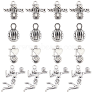 64Pcs 4 Styles Sports Theme Tibetan Style Alloy Volleyball Charms, Antique Silver, 15~24x9~26x2~4mm, Hole: 1~4mm, 16pcs/style(FIND-SC0007-36)