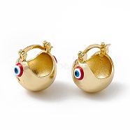 Brass Enamel Evil Eye Half Hoop Earrings, Real 18K Gold Plated Chubby Hoop Earrings for Women Girls, FireBrick, 20x17.5x15.5mm, Pin: 1mm(EJEW-A093-03G-08)