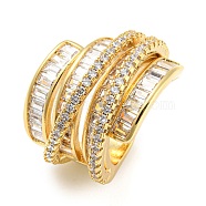Rack Plating Brass Micro Pave Cubic Zirconia Open Cuff Ring for Women, Long-Lasting Plated, Lead Free & Cadmium Free, Real 18K Gold Plated, US Size 6 3/4(17.1mm), 6~20.5mm(RJEW-F153-05G)