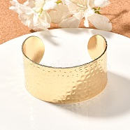 304 Stainless Steel Textured Wide Open Cuff Bangles for Women, Real 18K Gold Plated, Inner Diameter: 2-5/8 inch(6.6cm), 36mm(BJEW-Z067-01G-01)