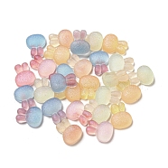 Luminous Transparent Resin Decoden Cabochons, Glow in the Dark Rabbit with Glitter Powder, Mixed Color, 9x11.5x4mm(RESI-D013-04)