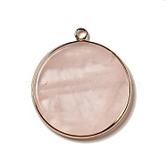 Natural Rose Quartz Pendants, Flat Round Charms, with Golden Plated Brass Frame, 35x31x3~3.5mm, Hole: 2.5mm(G-A213-01G-04)