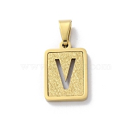 304 Stainless Steel Alphabet Pendants, Real 18K Gold Plated, Rectangle Charm, Letter V, 17.5x12x2mm, Hole: 7.5x3.5mm(STAS-S152-01G-V)