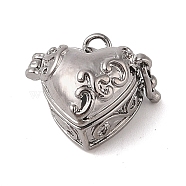 Carved Heart Rack Plating Brass Prayer Box Pendants, Wish Box, Gunmetal, 20x22x12mm, Hole: 5x3mm(KK-L101-22B)