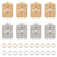 8Pcs Brass Pave Clear Cubic Zirconia Box Clasps, Multi-Strand Clasps, 3-Strands, 6 Holes, Rectangle, with 40Pcs Open Jump Rings, Platinum & Golden, 14x22.9x6.7mm, Hole: 1.2mm(KK-DC0002-92)