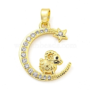 Brass Micro Pave Clear Cubic Zirconia Pendant, The 12 Chinese Zodiac, Sheep, 20.5x16.5x2.5mm, Hole: 5x2.8mm(FIND-Z044-03L)