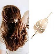 Alloy Hair Sticks, Hollow Hair Ponytail Holder, for DIY Hair Stick Accessories, Monstera Leaf, Light Gold, 126x2.5mm(X-OHAR-C006-02KCG)
