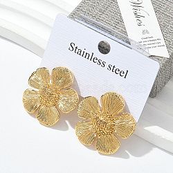 304 Stainless Steel Stud Earrings for Women, Flower, Golden, 26x26.5mm(STAS-Z117-04G)