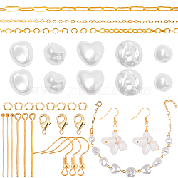 DIY Imitation Pearl Earring Bracelet Making Kit, Including ABS Plastic Heart & Teardrop & Polygon Beads, Brass Clasps & Earring Hooks & Chains, Creamy White(DIY-SC0022-07)