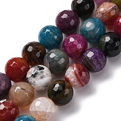 Natural Dragon Veins Agate(Dyed & Heated) Beads Strands, Faceted, Round, Colorful, 15~16mm, Hole: 1.5mm, about 25pcs/strand, 14.96''~15.55''(38~39.5cm)(G-K390-A13-01)