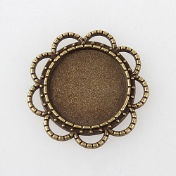 (Holiday Stock-Up Sale)Vintage Hair Accessories Findings Tibetan Style Alloy Flower Cabochon Bezel Settings, Cadmium Free & Nickel Free & Lead Free, Antique Bronze, Flat Round Tray: 18mm, 27x2mm, about 285pcs/kg(TIBE-M017-06AB-NF)