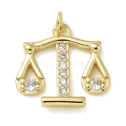 Rack Plating Brass Micro Pave Cubic Zirconia Pendants, Long-Lasting Plated, Lead Free & Cadmium Free, Libra Charms, with Jump Ring, Real 18K Gold Plated, 18x19x2.5mm, Hole: 3mm(KK-K392-32G)