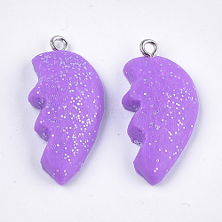 Handmade Polymer Clay Pendants, with Iron Findings and Glitter Powder, Platinum, Medium Purple, 31~32x15~16x6mm, Hole: 1.8mm(CLAY-S091-88A)