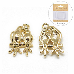 Brass Charms, Two Birds, Real 18K Gold Plated, 14x9x2mm, Hole: 1mm(X-KK-T032-049G)