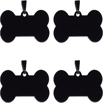 Unicraftale 4Pcs 304 Stainless Steel Pendants, Bone, Electrophoresis Black, 22x40x1mm, Hole: 3x6mm