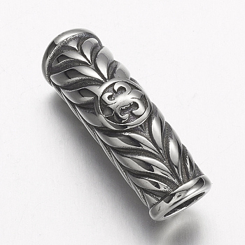 304 Stainless Steel Beads, Tube with Fleur De Lis, Antique Silver, 28.5~31x10~11x9mm, Hole: 6mm