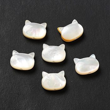 Natural White Shell Beads, Cat, White, 8.5x10.5x4mm, Hole: 1mm