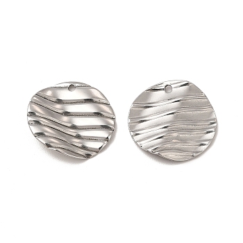304 Stainless Steel Pendants, Flat Round Charm, Stainless Steel Color, 17x2.5mm, Hole: 1.4mm