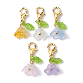5Pcs Flower & Leaf Acrylic Pendant Decorations, with Alloy Lobster Claw Clasps, Golden, 25mm