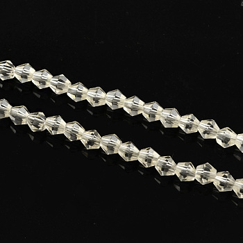 Electroplate Glass Bead Strands, Rainbow Plated, Faceted Bicone, Clear, 4x4.5mm, Hole: 1mm, 92~96pcs/strand, 13.78~14.37 inch