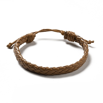 PU Imitation Leather Braided Cord Bracelets for Women, Adjustable Waxed Cord Bracelets, Peru, 3/8 inch(0.9cm), Inner Diameter: 2-3/8~3-1/2 inch(6.1~8.8cm)