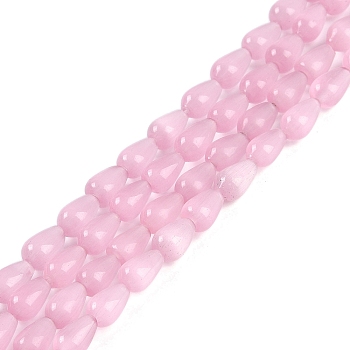 Cat Eye Beads Strands, Faceted, Teardrop, Pink, 10x6mm, Hole: 1mm, about 42pcs/strand, 148.03''(376cm)