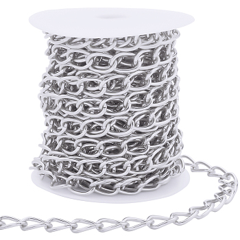 SUNNYCLUE 10M Aluminium Curb Chains, Unwelded, with Spool, Silver, 15x10x2mm