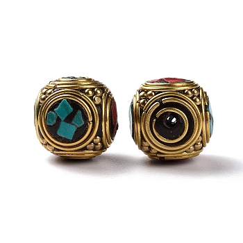Handmade Indonesia Beads, with Brass Findings, Antique Golden, Round, Dark Cyan, 17x16mm, Hole: 1.6mm