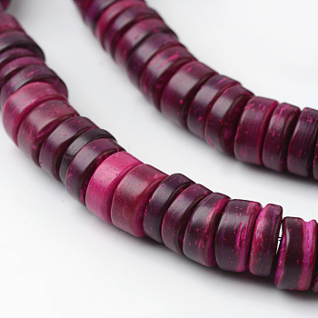 Dyed Natural Coconut Disc Bead Strands, Medium Violet Red, 9x2~6mm, Hole: 3mm, about 108pcs/strand, 15.7 inch