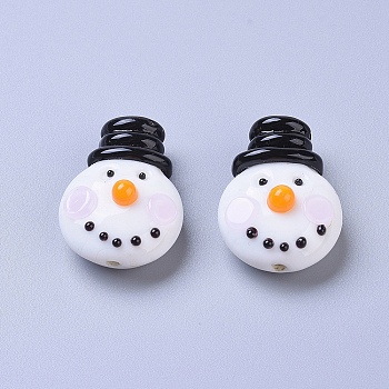 Handmade Lampwork Beads, Christmas Snowman, White, 27x20x12.8mm, Hole: 1.6mm