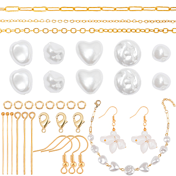 DIY Imitation Pearl Earring Bracelet Making Kit, Including ABS Plastic Heart & Teardrop & Polygon Beads, Brass Clasps & Earring Hooks & Chains, Creamy White