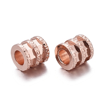 Brass Beads, Grooved Beads, Long-Lasting Plated, Column, Rose Gold, 6x6mm, Hole: 3.2mm