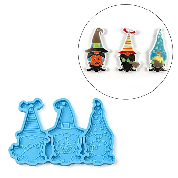 Halloween Gnome/Dwarf DIY Pendant Silicone Molds, Resin Casting Molds, for UV Resin, Epoxy Resin Jewelry Making, Deep Sky Blue, 74.5x115x6.5mm, Hole: 3mm, Inner Diameter: 74.5x32~42mm