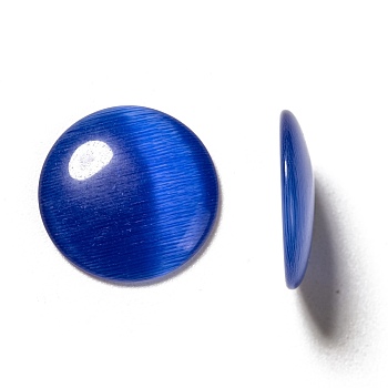 Cat Eye Glass Cabochons, Half Round/Dome, Dark Blue, about 16mm in diameter, 3mm thick