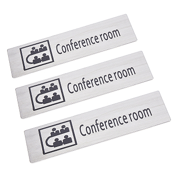 Gorgecraft 430 Stainless Steel Sign Stickers, with Double Sided Adhesive Tape, for Wall Door Accessories Sign, Rectangle with Conference Room, Stainless Steel Color, 5x17.15x0.2cm, 3pcs