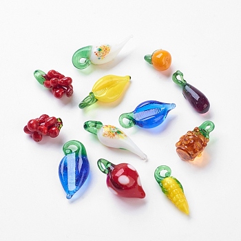 Handmade Lampwork Beads, Mixed Color, Size: about 10.5~15mm in diameter, 22~34.5mm long, hole: 3mm, about 10~20pcs/strand, 5.9 inch