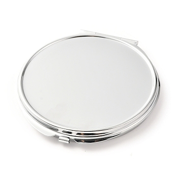 DIY Iron Cosmetic Mirrors, for Epoxy Resin DIY, Flat Round, Stainless Steel Color, 7.7x7.25x0.8cm, Hole: 1.6mm, Tray: 65mm