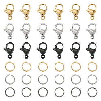 60Pcs 304 Stainless Steel Lobster Claw Clasps, with 60Pcs Open Jump Rings, Mixed Color, 11.8~12.1x7x3.5mm, Hole: 1.6mm