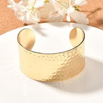 304 Stainless Steel Textured Wide Open Cuff Bangles for Women, Real 18K Gold Plated, Inner Diameter: 2-5/8 inch(6.6cm), 36mm